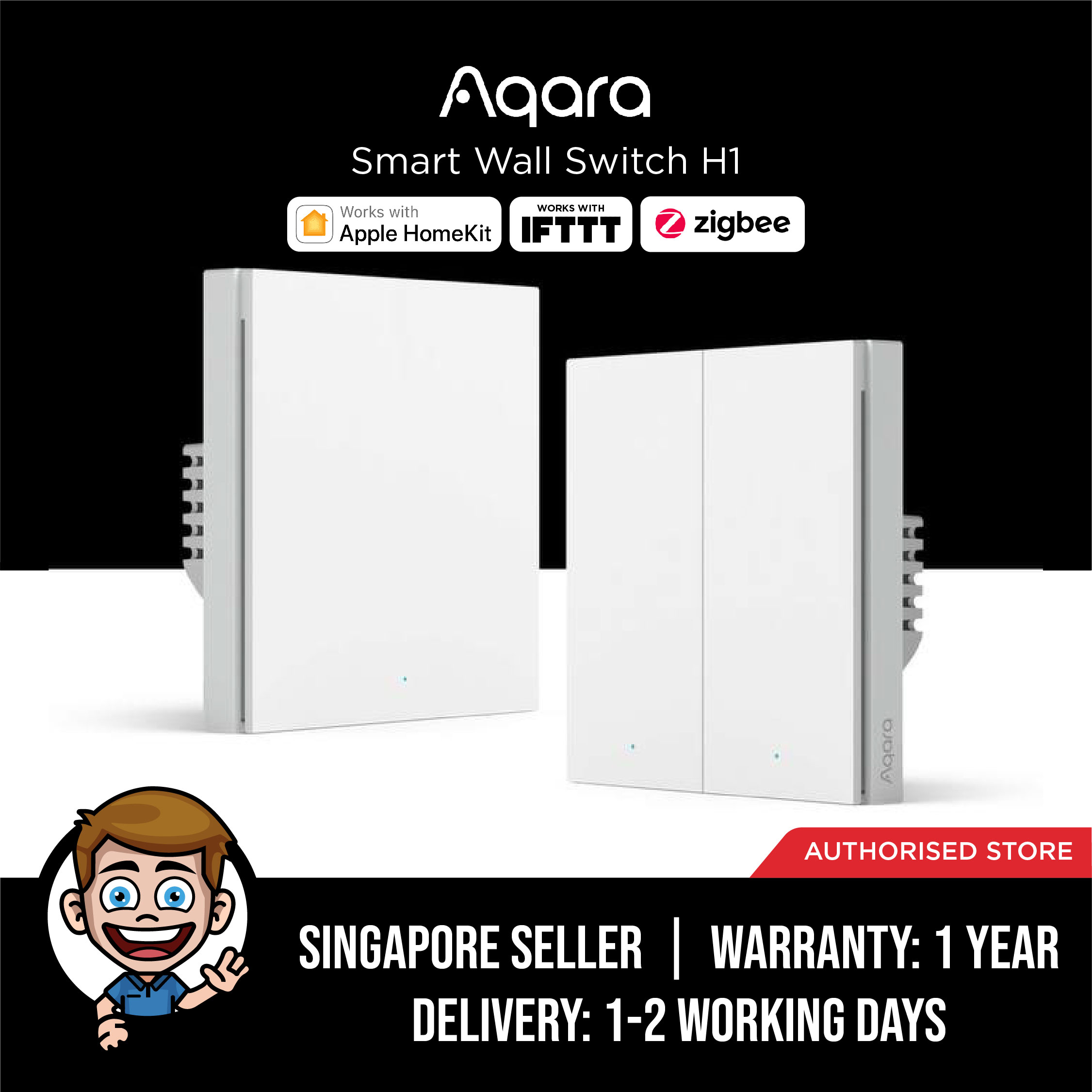 Aqara H1 Smart Wired Wall Switch, Support 2 Way Switch, Power Monitoring, Zigbee 3.0, Apple Homekit, Google Home - 2021 Global Version